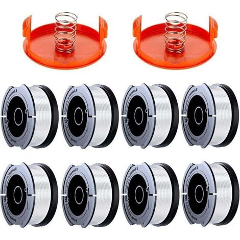 10er-Packung Trimmerfadenspulen, kompatibel mit Black & Decker Trimmern, A6481 A6485, 1,65 mm Trimmerfadenspule (8 Trimmerfäden, 2 Schutzkappen, 2 Federn)