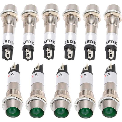 Lot de 10 voyants lumineux AC 220V, trou de fixation de 8 mm, couleur verte. (1/5)