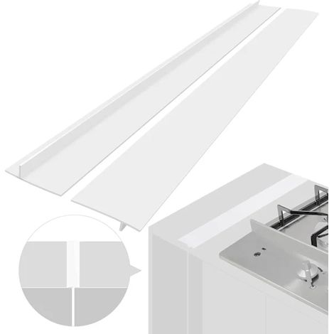 Joint d'étanchéité pour plaque de cuisson, en silicone, en forme de T, résistant à la chaleur, pour plan de travail et plaque de cuisson, lot de 2, blanc, 61,5 cm (1/5)