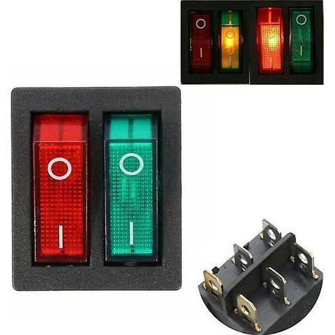 6 Pins double spst on/off rocker boat switch red green light ac 250v/15a 125v/20a (1/4)