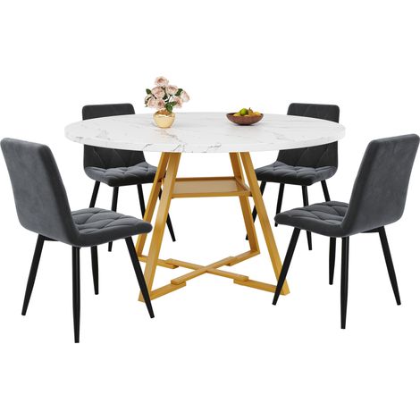 Table de salle à manger ronde (1 pièce), table de cuisine, table de petit-déjeuner, pieds en métal aspect marbre noir/blanc, de haute qualité et conçue pour une utilisation durable. (1/5)