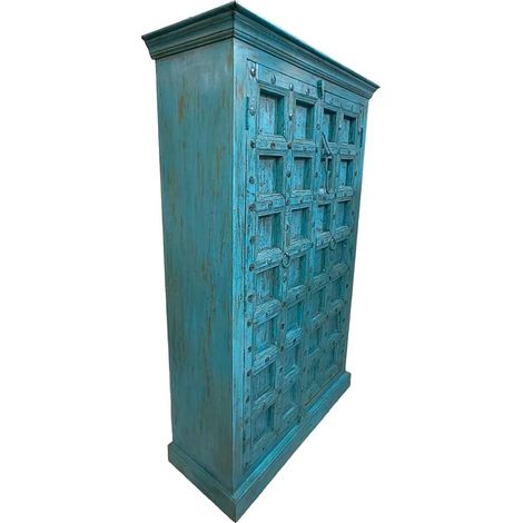 Armario de madera acabado artesanal azul 120x46x170h cm (1/5)