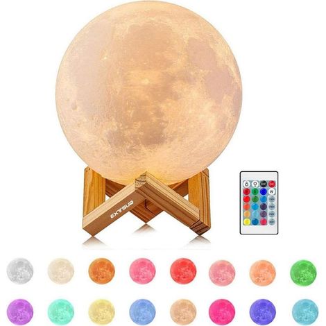 GROOFOO Lampe Lune 3D Veilleuse LED 15CM Dimmable 16 Couleurs avec Télécommande et Interrupteur Tactile USB Rechargeable Lampe de Nuit pour Chambre Salon Café Cadeau Anniversaire Noël (1/5)