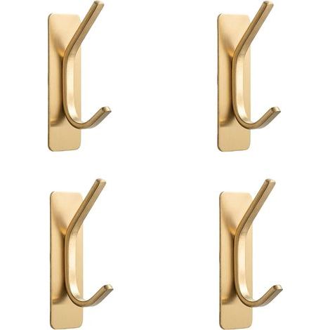 Crochets autocollants dorés pour suspension - Robustes à coller (supporte 6 kg), crochets muraux pour serviette, manteaux, sacs, porte-monnaie, clés - pour salle de bain, cuisine - en acier (1/5)