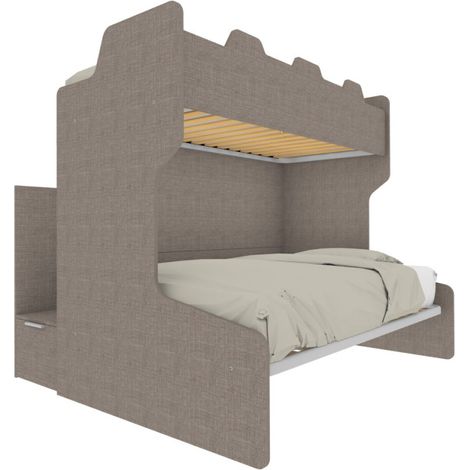 Letto a castello salvaspazio con scala contenitore - 1 Piazza e mezza + singolo - Grigio fumo (1/5)