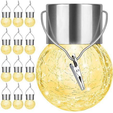 1 guirlande lumineuse solaire en verre craquelé, étanche, pour décoration de Noël, jardin, cour, clôture, arbres (blanc chaud) (1/3)