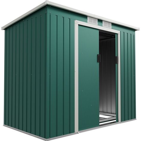 Capanno per attrezzi in metallo Verde scuro M Capanno per attrezzi con telaio di fondazione per mobili e attrezzature da giardino (1/3)