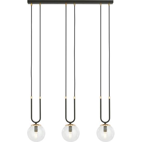 Sospensione Contemporanea 3 Luci Glam Acciaio Nero Oro E Sfera Vetro Trasparente (1/5)