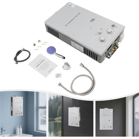 Chauffe-eau instantané au LPG 24KW, capacité 12L– Chauffe-eau à gaz portable pour camping, caravane et jardin – Haute efficacité (≥80,8% [Classe énergétique A] (1/5)