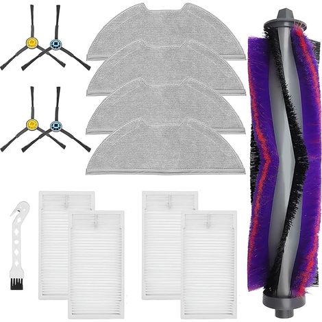 FOREHILLaccessoires pour Eureka E10S NERE10s, pour Midea M9, pour Obode A8 A8 Plus pices de rechange pour aspirateur robot, brosse rotative + 4 filtres + 4 Chiffon nettoyage + 4 brosses latrales (1/5)