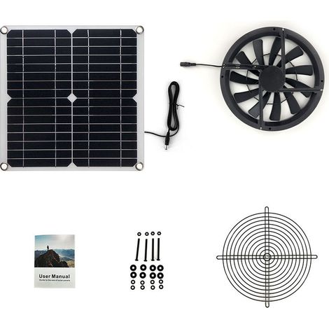 Kit ventola alimentata a energia solare, ventola di scarico rotonda impermeabile con pannello solare da 12 W e 12 V da 10 pollici con copertura della ventola, mini ventola portatile per esterni (1/5)