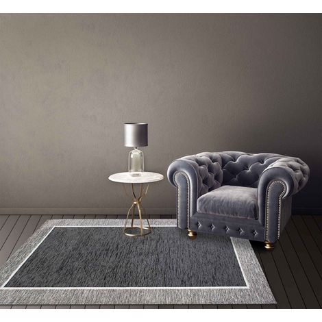 Tappeto Arredo Moderno Morbido in Ciniglia Ingresso Antiscivolo Prodotto Italiano Soggiorno Camera Salotto Disegni Piazzati Cotone Varie Misure Grande Roma Antracite - 65x115Cm (1/5)