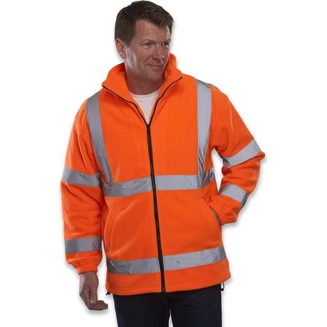 YOKO - Veste polaire haute visibilité - Taille M 100-108 cm - Tissu recyclé - Modèle HVK08 Hi-Vis Heavyweight Fleece Jacket - Orange et bleu marine - Conception éco-responsable certifiée EN ISO 20471 (1/5)