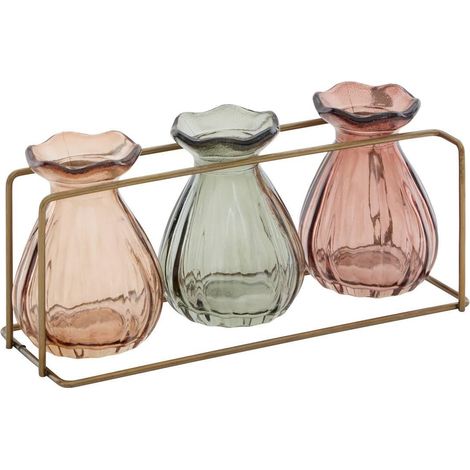 Soliflore Triple en Verre "Mona" 22cm Multicolore (1/3)