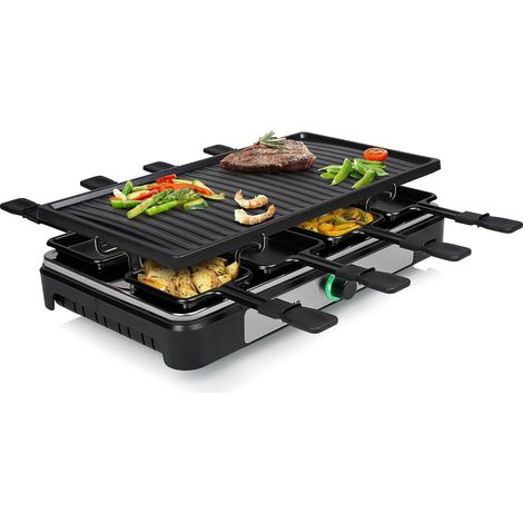 Raclette, Pour 8 Personnes, Surface de Cuisson 42 x 23 cm, Thermostat Réglable avec Anneau Lumineux, 1400 W, Noir, RA-2746 (1/5)