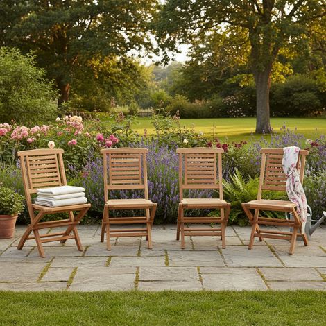 Chaises de jardin pliantes en teck massif Barbade (lot de 4) (1/5)