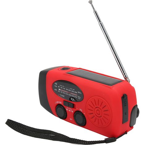 Chargeur solaire d'urgence à manivelle avec radio météo AM/FM/WB, lampe torche LED et dynamo rouge