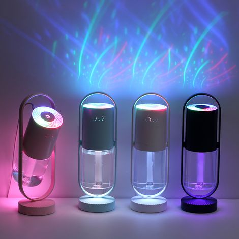 Humidificateur sans fil rotatif à 360° à brume fine, silencieux, rechargeable par USB, avec projecteur intégré pour la maison, la voiture et le bureau (rose). (1/5)