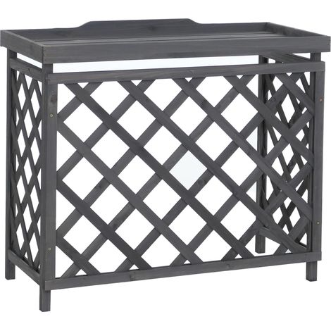 Cache pour climatiseur/échangeur thermique HHG-070, cache en bois certifié MVG 78 x 90 x 45 cm, gris anthracite