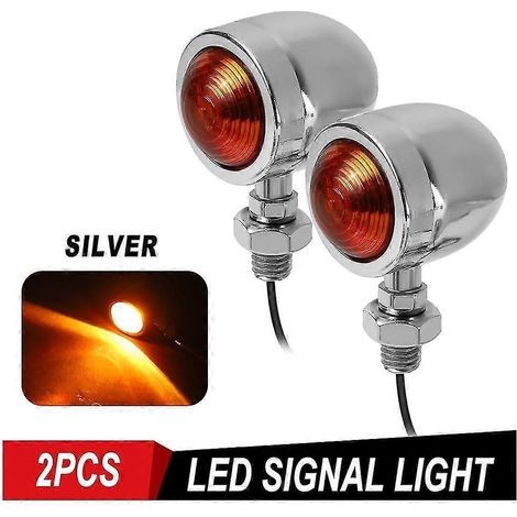 Lot de 2 clignotants LED universels 12V pour moto, ampoules chromées ambre, feu avant et arrière. (1/4)