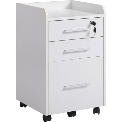 Caisson Bureau, Petit Meuble de Rangement Mobile, 3 Tiroirs
5 Roulettes, Surface Texturée, pour Dossiers Suspendus, Document A4, Poste de Travail, Blanc (1/5)