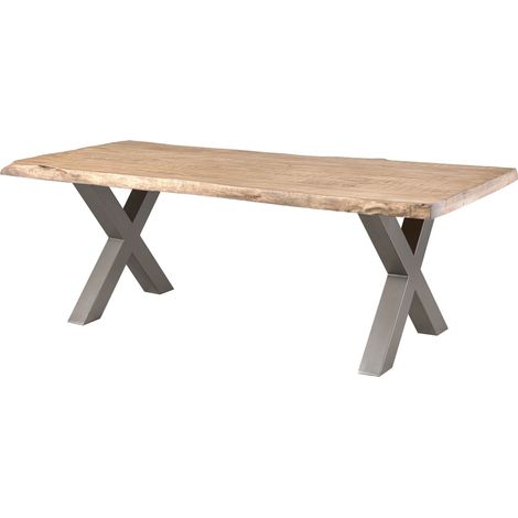 Table à manger 240x100 en bois de manguier laqué beige pieds en X gris FREEFORM 5