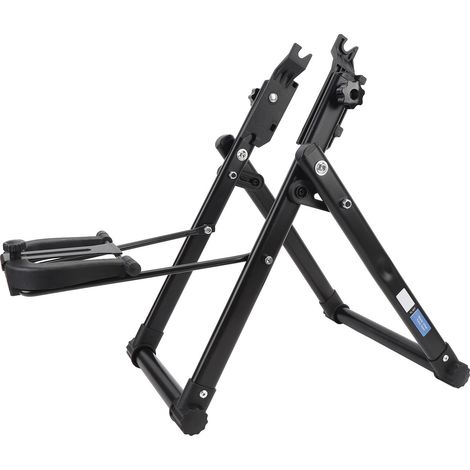 Support de dressage de roue pliable en acier à haute teneur en carbone, avec base antidérapante renforcée et outil d'entretien. (1/5)