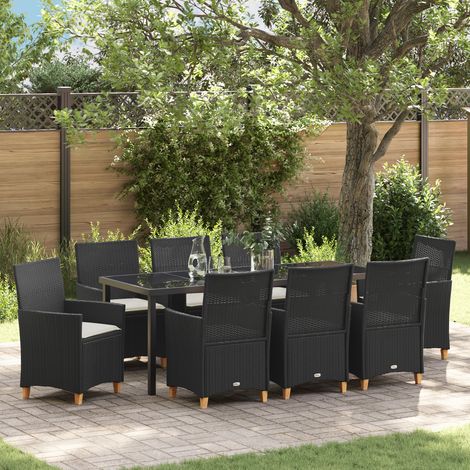 vidaXL 9 Piece Garden Dining Set with Cushions Black Poly Rattan (1/5)