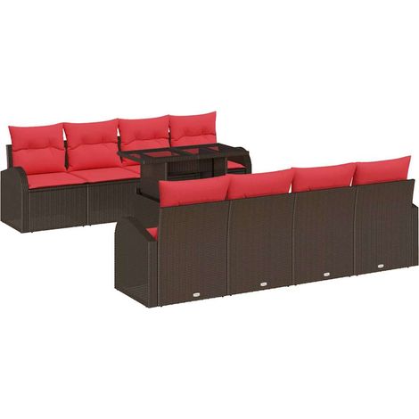 Garden Sofa Set with Storage 9 pcs Brown Poly Rattan vidaXL