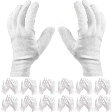NALOOKAMIC 12 paires de gants en coton doux, gants en coton blanc pour les cosmétiques, l'inspection des bijoux, des pièces de monn Étiquette (1/5)