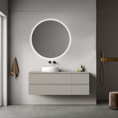 Mobile bagno sospeso reversibile 140 cm Grigio Cenere per Lavabo d'appoggio Specchio Tondo Retroilluminato - Fiji Paint Top (1/4)