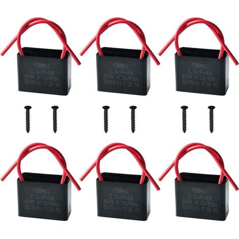 Lot de 6 Condensateurs CBB61 450V 2.5 µF AC 50/60 Hz Climatiseur Ventilateur Moteur Condensateur de Marche Démarrage pour Ventilateur de Plafond, Hotte (1/5)