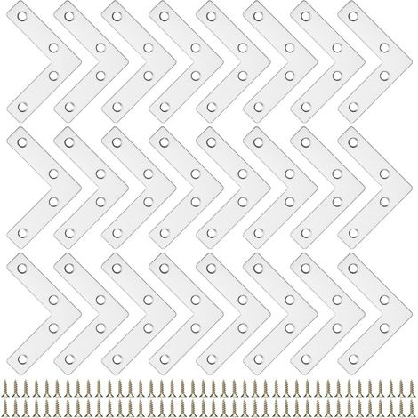 Lot de 24 équerres plates en L, 60 mm x 60 mm equerre fixation plate , en acier inoxydable, avec vis, pour la réparation de meubles (1/5)