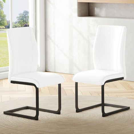 Set di 2 sedie da pranzo bianche in similpelle con struttura nera, design ergonomico e comfort,43x44.5x99cm (1/5)