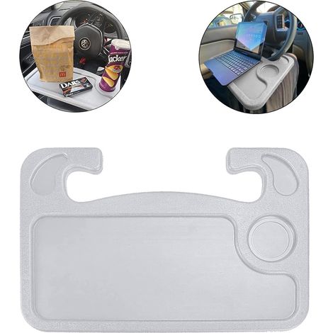 Support pour ordinateur portable au volant, accessoires de voyage multifonctionnels pour voiture, tablette de siège repas, console sous le volant (gris) (1/5)