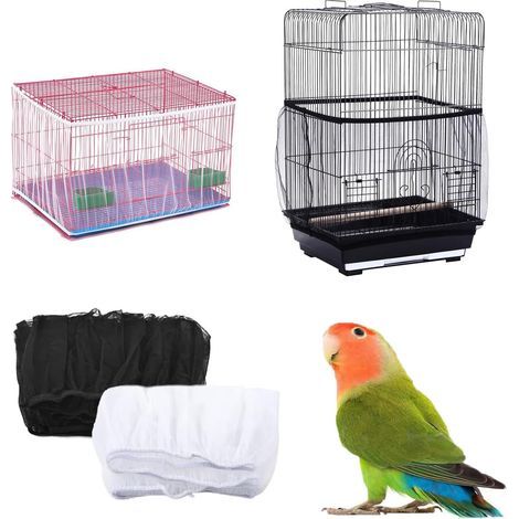 2-Piece Universal Bird Cage Net, Ventilated Dust Cover, Soft Stretch Net for Bird Cages, Skirt Protector for Parrots, Macaws, Round and Square Cages (1/5)