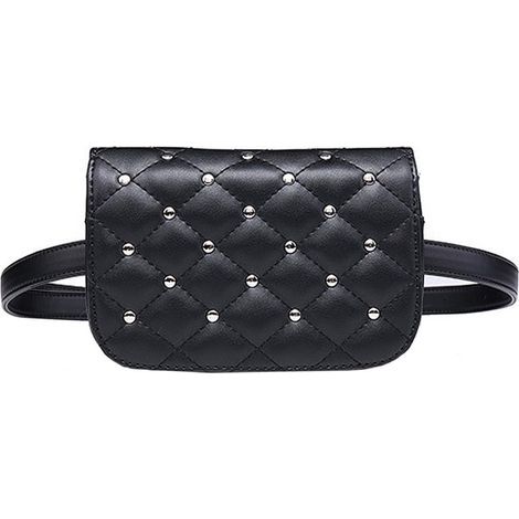 Retro-Mini-Reisegürteltasche aus PU-Leder mit Nieten für Damen (Schwarze Nieten) (1/5)