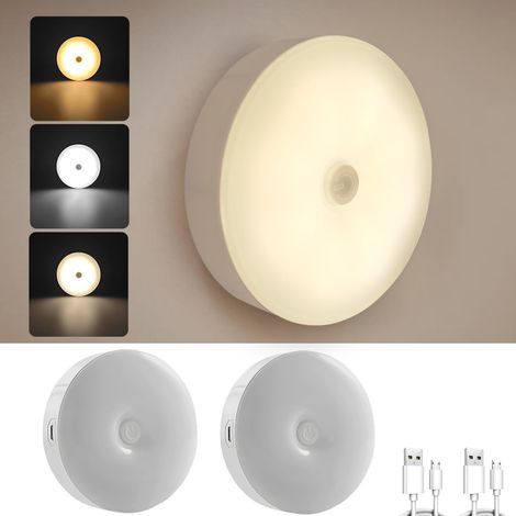 2er-Pack kabellose, wiederaufladbare Mini-LED-Nachtlichter, 3 dimmbare Beleuchtungsmodi, für Treppen, Wohnzimmer, Badezimmer, Flure, Schränke, Küchen, unter Schränken