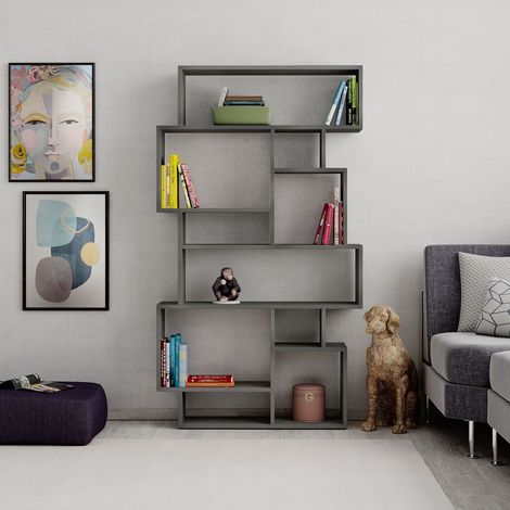 Karmato Modern Bookcase Display Unit Retro Grey Tall 168.5cm