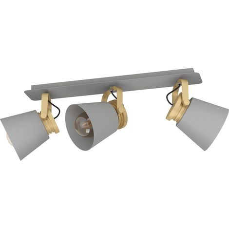 EGLO Deckenstrahler Twicken, 3-flammige Deckenlampe mit schwenkbaren Spots, Deckenleuchte aus Metall in Grau und Gold, Deckenspot mit E27 Fassung