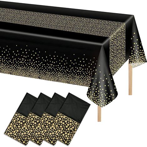 Lot de 4 nappes Noir Or Pois 137x274cm Imperméable Jetable pour Fêtes