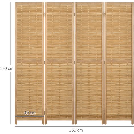 Écran 4 parties bambou 160x170cm pliant,séparateur d’ambiance et paravent de confidentialité pour salon et chambre.