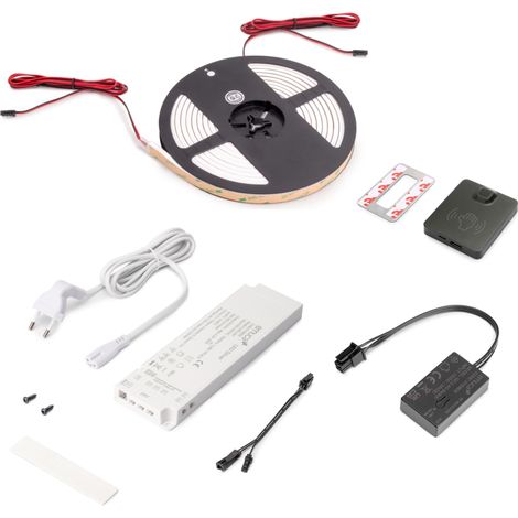 emuca kit de tira led 12x5 neonlynx h para cocina, longitud 5.000mm, luz blanca natural 4.000k, sensor switch de proximidad rf smart, convertidor smart 60w (24v dc), plástico (1/4)
