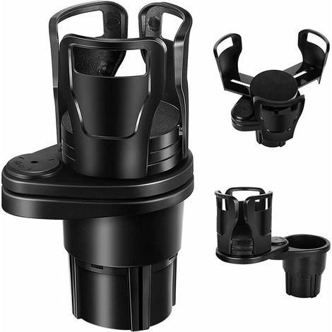 Un porte-gobelet de voiture, un porte-gobelet de voiture multifonction deux-en-un, un porte-bouteille double rotatif et réglable à 361 degrés, adapté à la plupart des voitures (noir) (1/5)