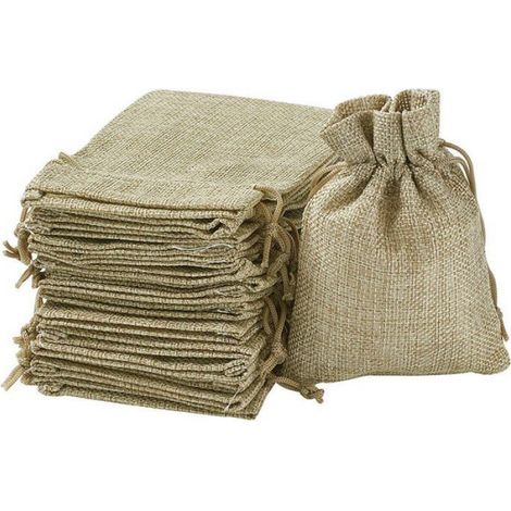 Sac Jute Pochette en Lin 100 PCS Sachets Cadeaux pour Mariage Dragees Bijoux 135 x 95 cm (1/4)