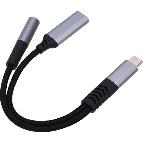 Adaptateur USB C vers Casque et Chargeur 3,5 Mm pour Téléphone et Ordinateur Portable, Charge Rapide PD 60 W, Cordon tissé Durable (1/5)