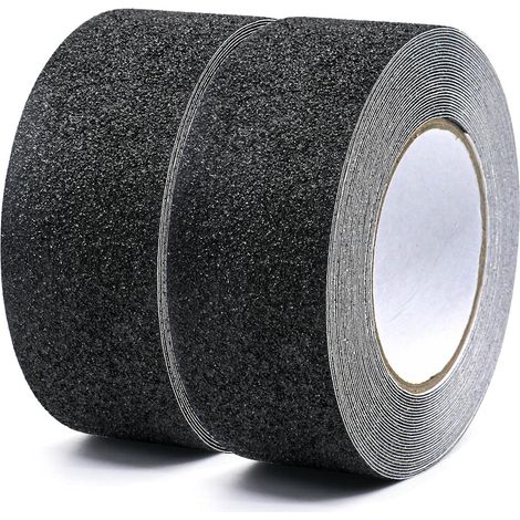 Schwarz Antirutsch Klebeband Streifen mit Selbstklebend, 2 Rollen 5cm x 10m Treppe Stufen Band Kleber Rutschfest Klebeband, Hohe Traktion Tab (1/5)