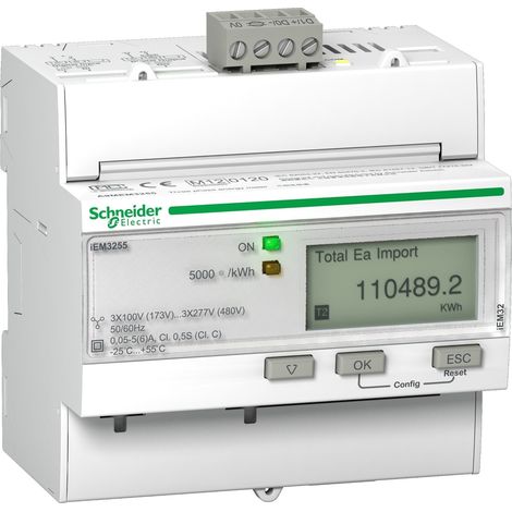 Acti9, iEM Compteur d'énergie iEM3255 TI, Modbus, Multi-tarifs, Alarme kW, MID - A9MEM3255