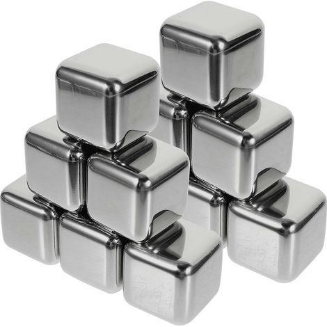 12 Stück wiederverwendbare Edelstahl-Whiskysteine zum Kühlen von Eiswürfeln, Bier und Wein-2.70X2.70X2.70CM-Silver (1/4)
