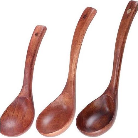 Louche à soupe en bois, cuillère à soupe en bois naturel, cuillère à porridge, cuillère à sel pour manger, mélanger, remuer, (1/5)